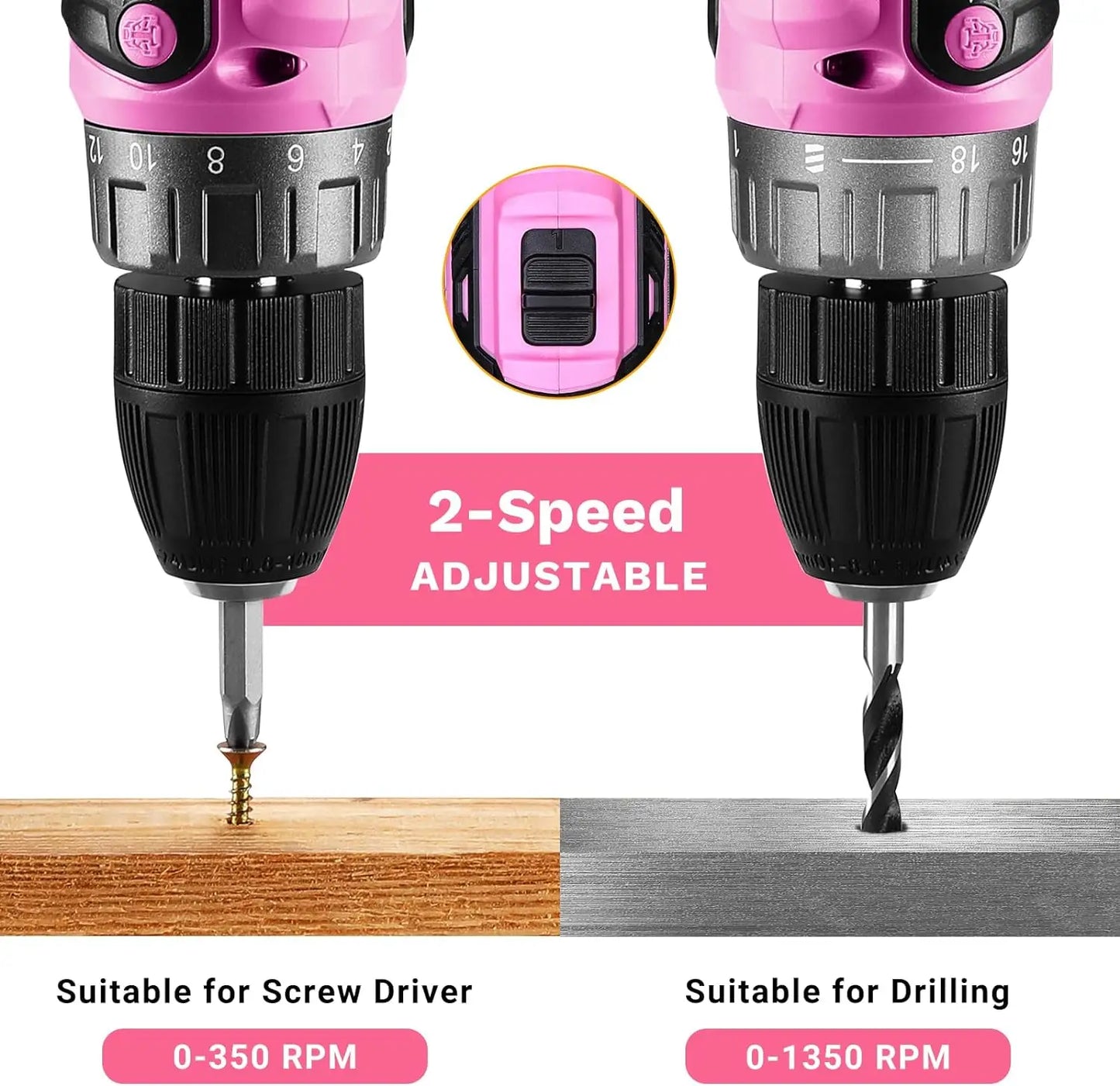 DEKO Pink Cordless Drill 20V